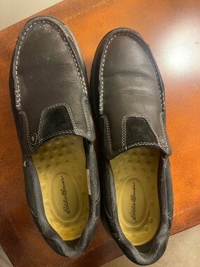 Eddie Bauer Men’s Black Slip-On Loafers with Yellow Insoles